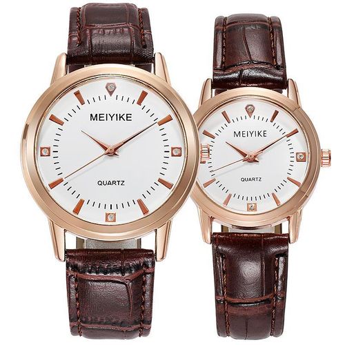 2 montres couple - bracelet en cuir - marron