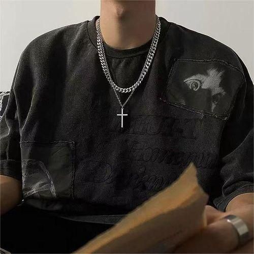 Collier Homme Croix En Titane à Double Couche