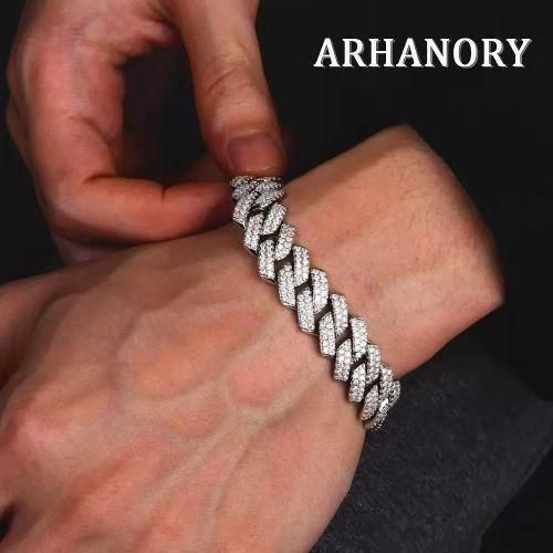 ARHANORY Bracelet Chaîne Cubaine Glacée Hip Hop Chaîne Cubaine-Argent