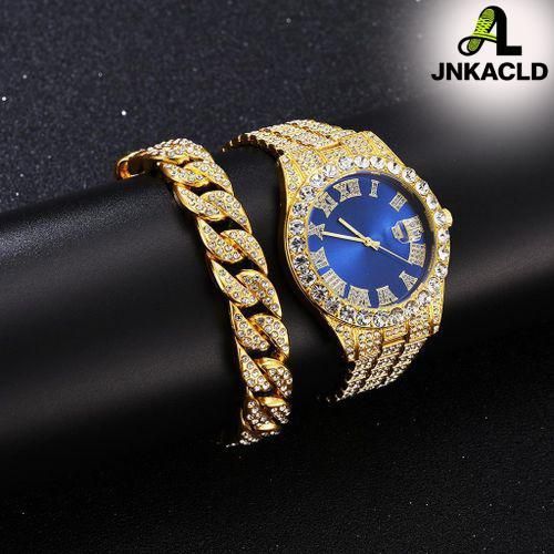 JNKACLD Montre Homme Avec Bracelet Chaîne Cubaine-Multicolore