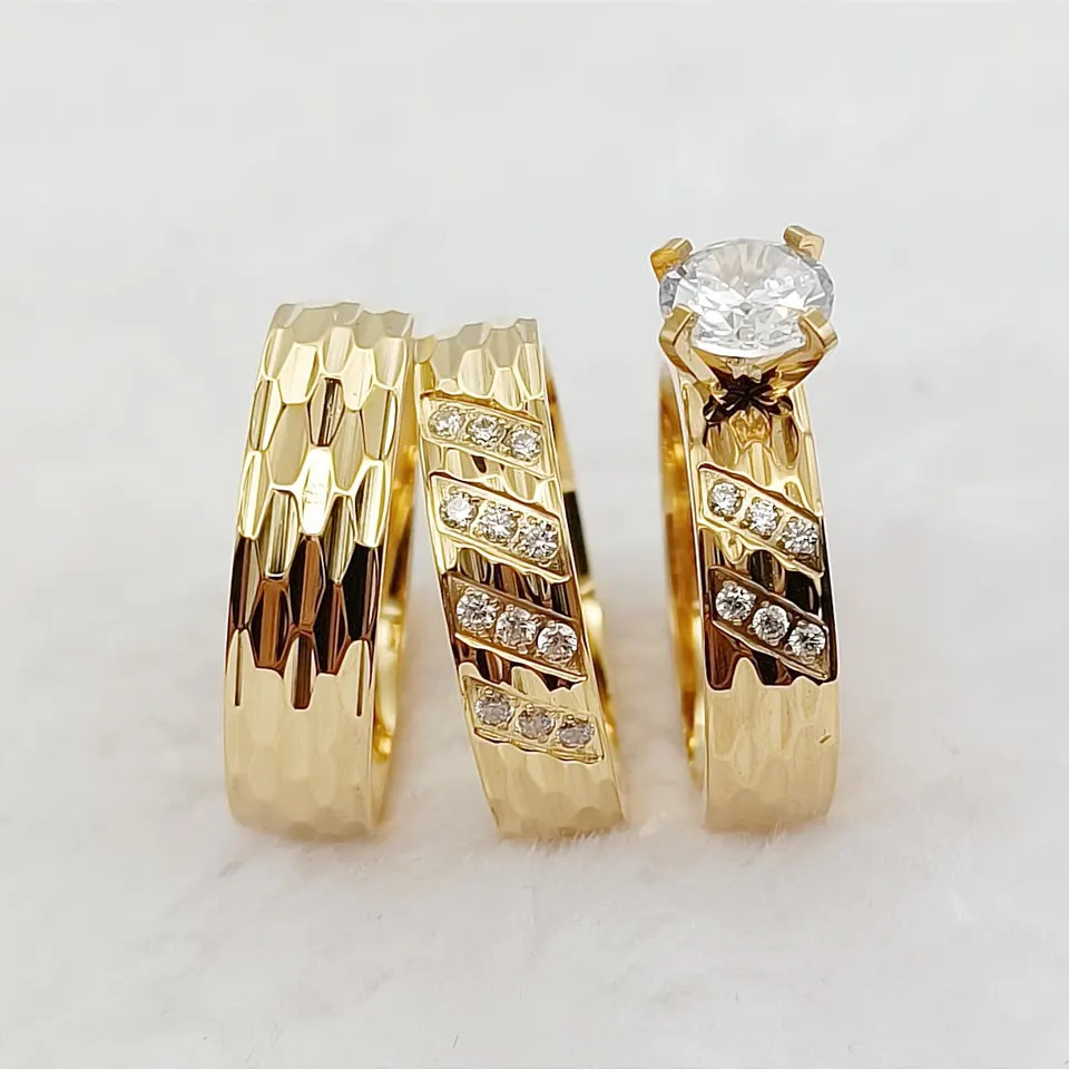 Ensemble 3 pcs alliances de mariage pour couples en or plaqué 18 K /model P1415