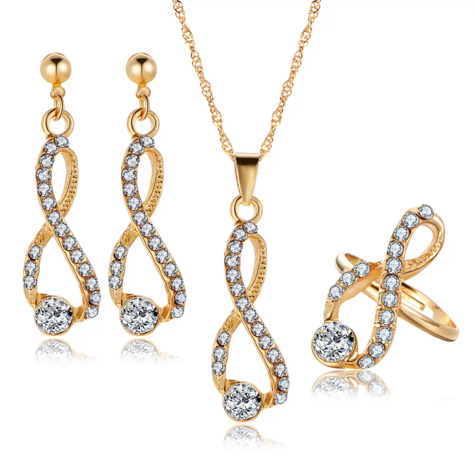 ensembles de bijoux brillants 3 pièces en or plaqué 18k pour femmes wedding cristal