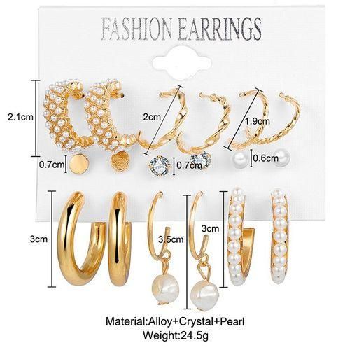 9 Paires Boucles d'oreilles créoles pour dames avec diamants et perles, style punk - Image 3