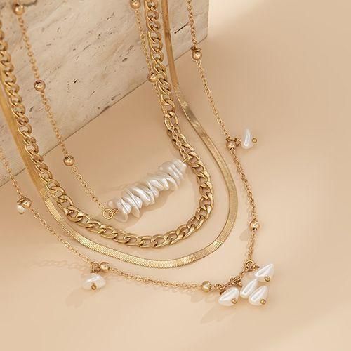 Ensemble de 4 pièces Collier Serpent Femme avec Perles - ​Doré - Image 5