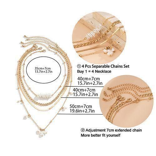 Ensemble de 4 pièces Collier Serpent Femme avec Perles - ​Doré - Image 7