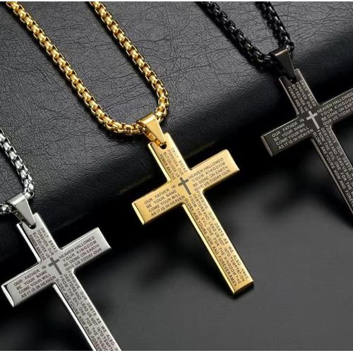 Nouveau Collier Homme en Acier Inoxydable avec Pendentif Croix en Acier Titane et Gravure Artisanale - Édition Or - Image 1