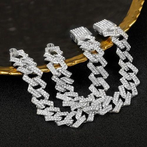 ARHANORY Bracelet Chaîne Cubaine Glacée Hip Hop Chaîne Cubaine-Argent - Image 2