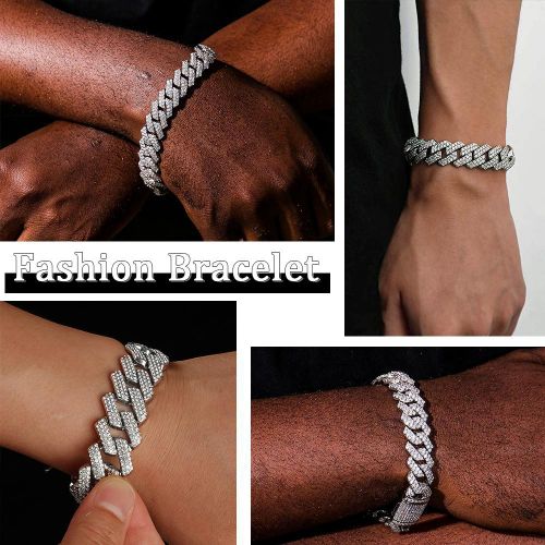 ARHANORY Bracelet Chaîne Cubaine Glacée Hip Hop Chaîne Cubaine-Argent - Image 4