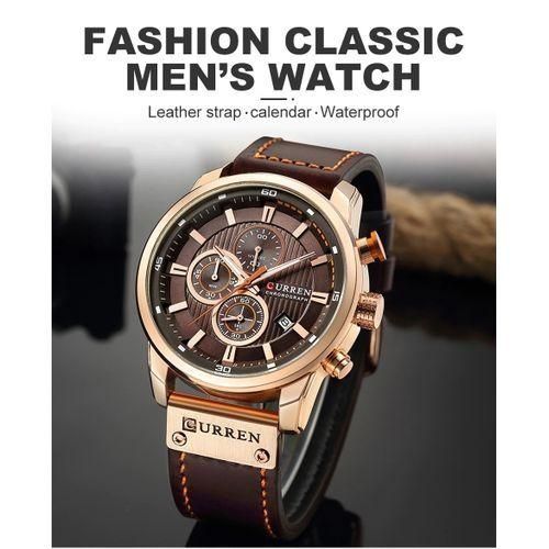 Curren Bracelet De Montre Pour Homme, Date, Affaires, Sous-cadran à Six Aiguilles - Café Doré - Image 7