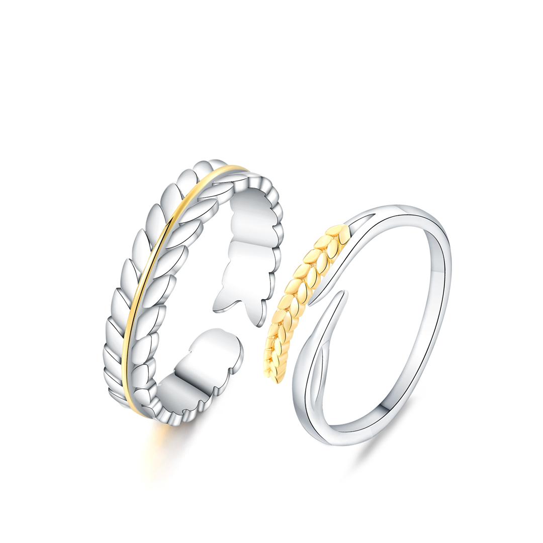 Ensemble alliances ajustables en argent pur 925 couronne laurier triomphale - Image 1