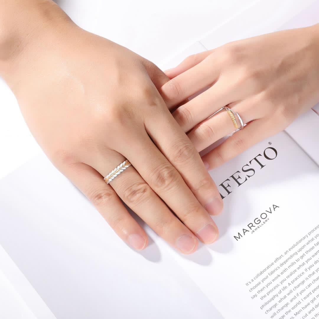 Ensemble alliances ajustables en argent pur 925 couronne laurier triomphale - Image 2