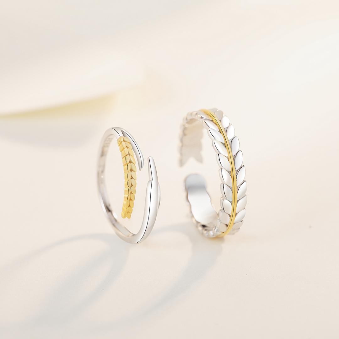 Ensemble alliances ajustables en argent pur 925 couronne laurier triomphale - Image 3