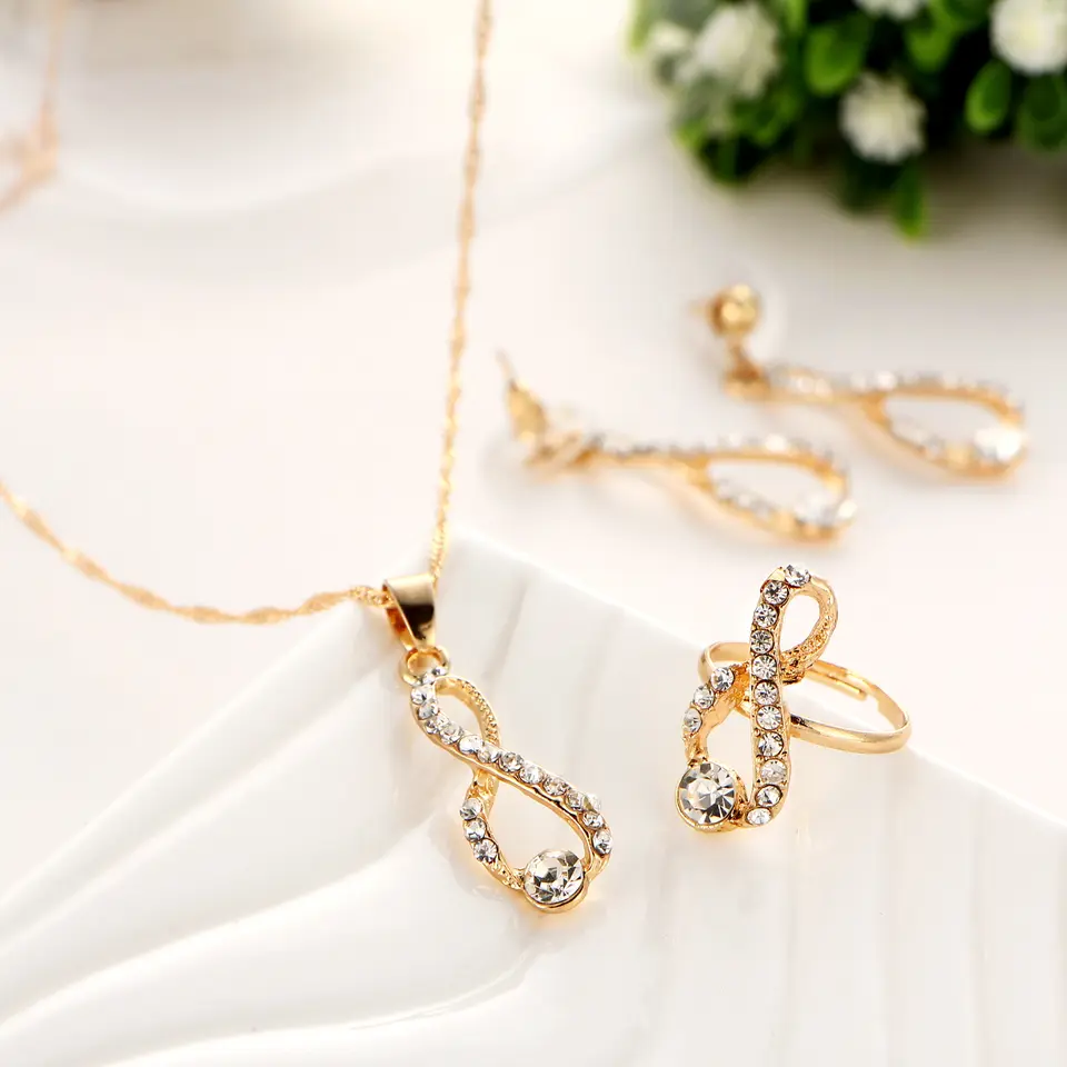ensembles de bijoux brillants 3 pièces en or plaqué 18k pour femmes wedding cristal - Image 4