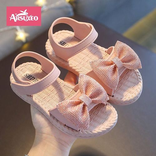 Arsuxeo Sandales fille, sandales enfants princesse, chaussures nœud papillon, décontractées, antidérapantes, pour enfants sur la plage