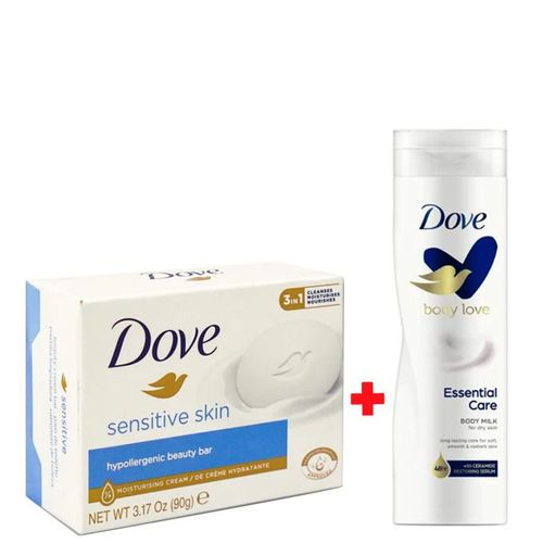 Dove Dove Body Lotion Essential Care 250 Ml + Dove Bar Sensitive Skin Hopollergenic 90G