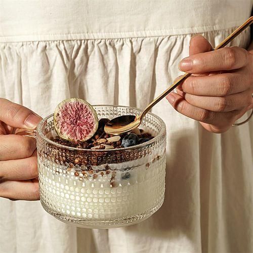 4pcs Tasse à Café En Verre Gaufré Transparent Avec Couvercle Et Cuillère