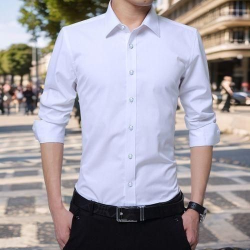 Berrykey Chemises à manches longues et col montant pour hommes - Blanc